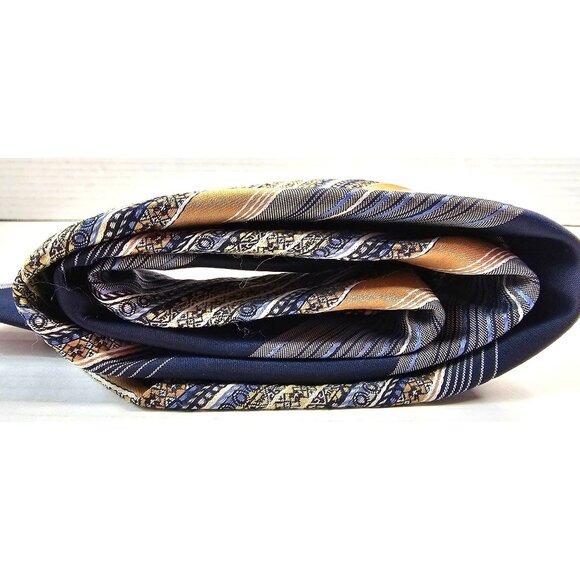 Regal Designer Collection Mens Tie Navy Blue & Gold Striped Pattern Silk - Picture 7 of 7